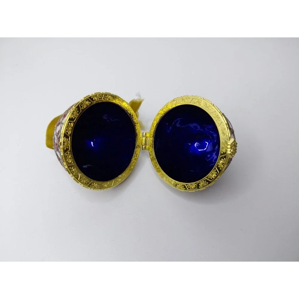 Vintage Cloisonné‎ Hinged Golden Jeweled Egg Box Ornament